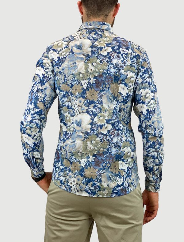 Camicia manica lunga Identikit - fiori blu e beige